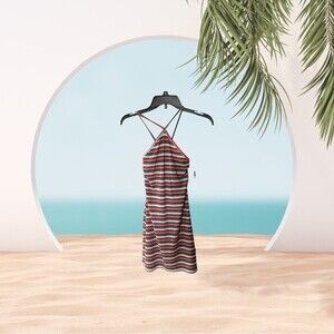 Juniors striped ribbed Mini Dress Med stretchy summer halter new